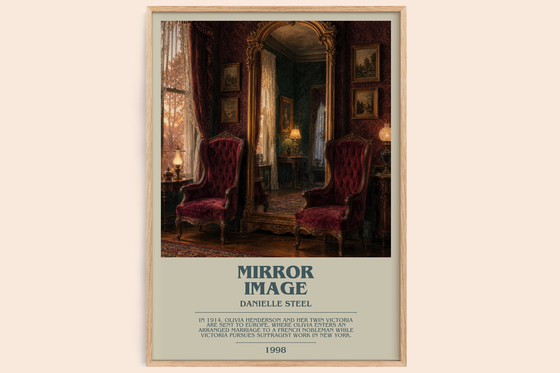 Mirror Image bookish book poster by Danielle Steel – framed literary art print