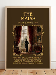 The Maias Minimalist Book Poster by Eça de Queirós – framed print leaning on a wooden floor