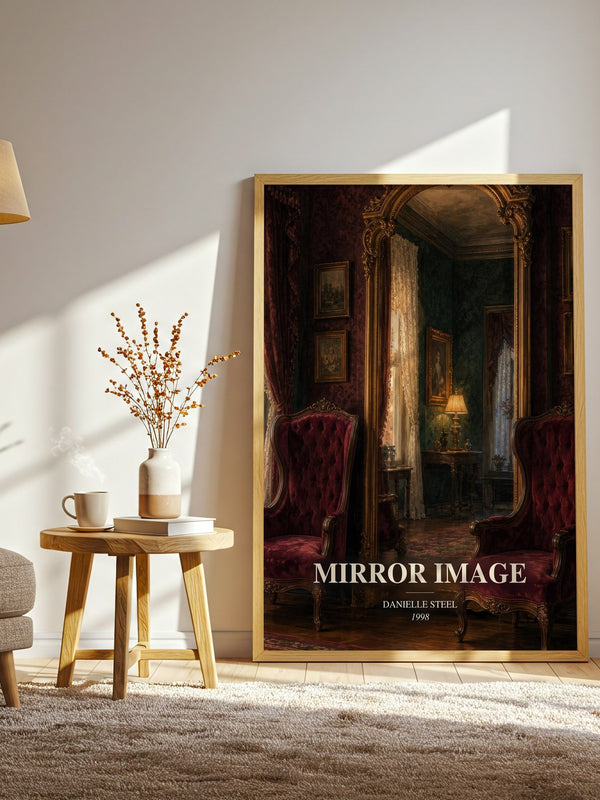 Mirror Image watercolour print in frame leaning in hallway – historical fiction wall art