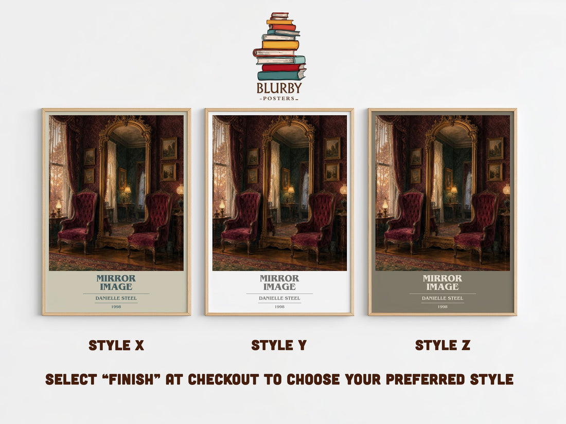 Mirror Image book cover print in frame leaning in hallway – historical fiction wall art (mockup)