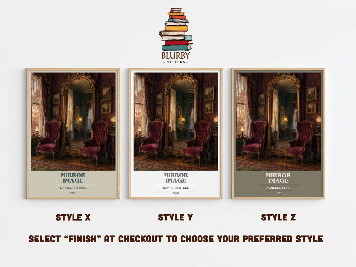 Mirror Image book cover print in frame leaning in hallway – historical fiction wall art