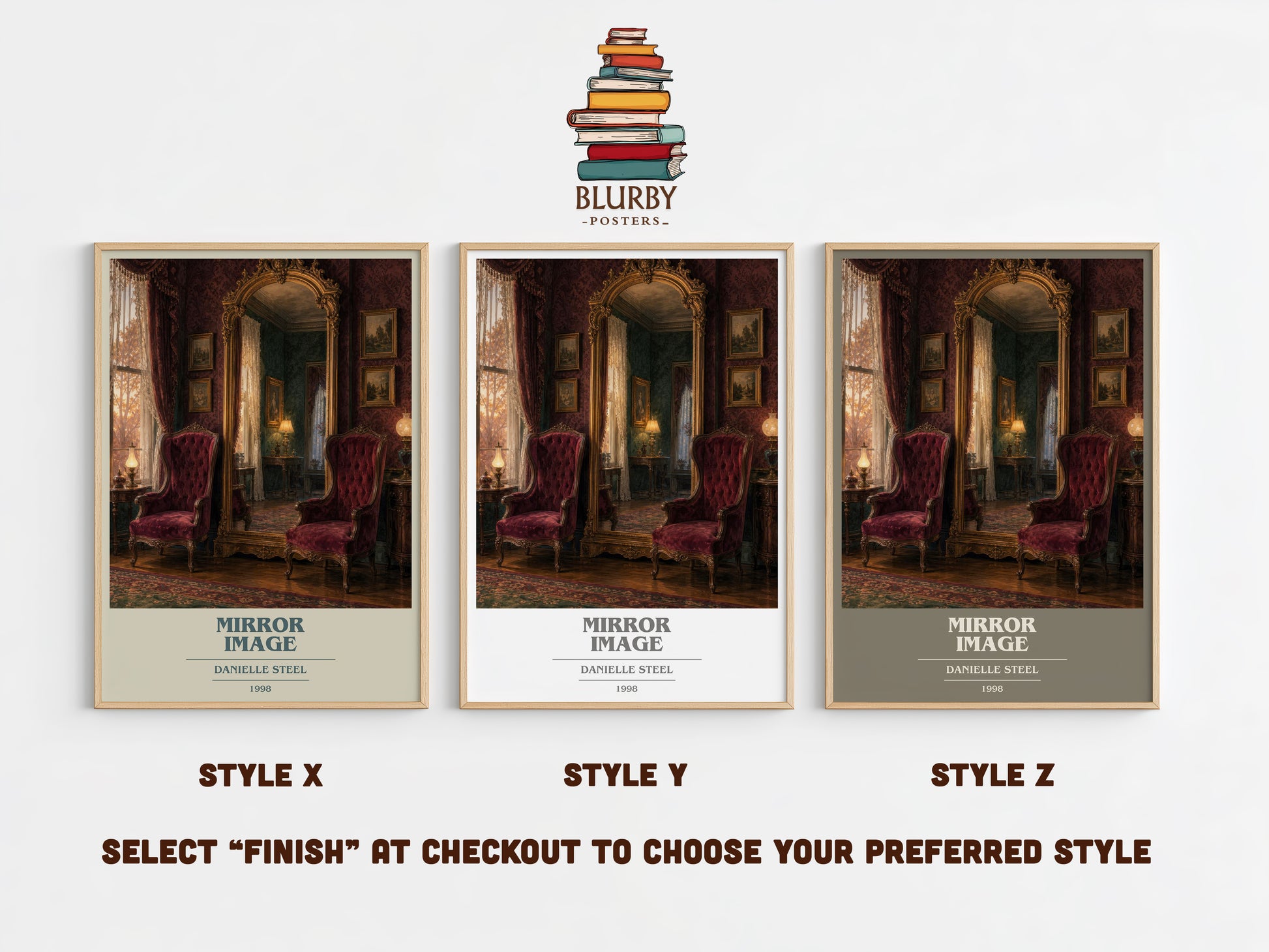 Mirror Image book cover print in frame leaning in hallway – historical fiction wall art