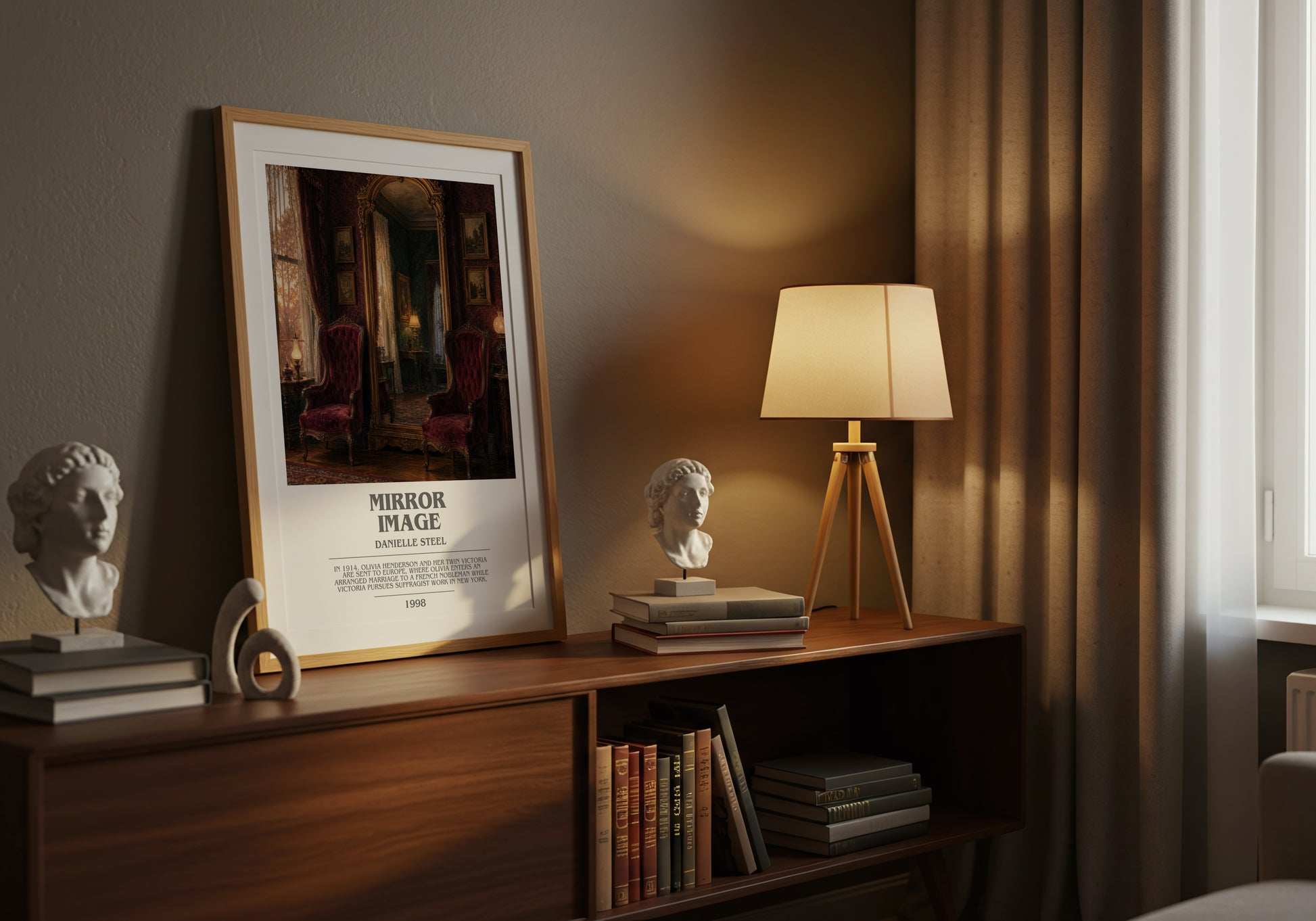 Mirror Image bookish book poster framed on wall – historical fiction wall art