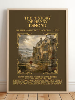 History Of Henry Esmond Minimalist Book Poster by W. Thackeray – framed print leaning on a wooden floor
