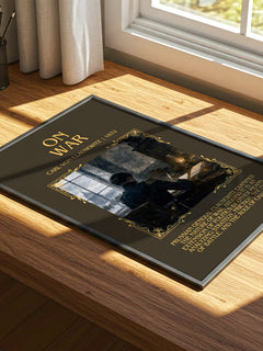On War Minimalist Book Poster by Carl Von Clausewitz – print on a sunlit desk