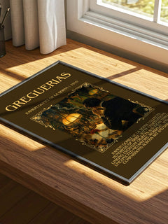 Greguerias Minimalist Book Poster by Ramón Gómez de la Serna – print on a sunlit desk