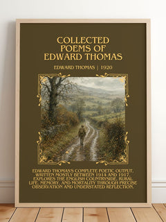 Collected Poems Of Edward Thomas Minimalist Book Poster by E. Thomas – framed print leaning on a wooden floor
