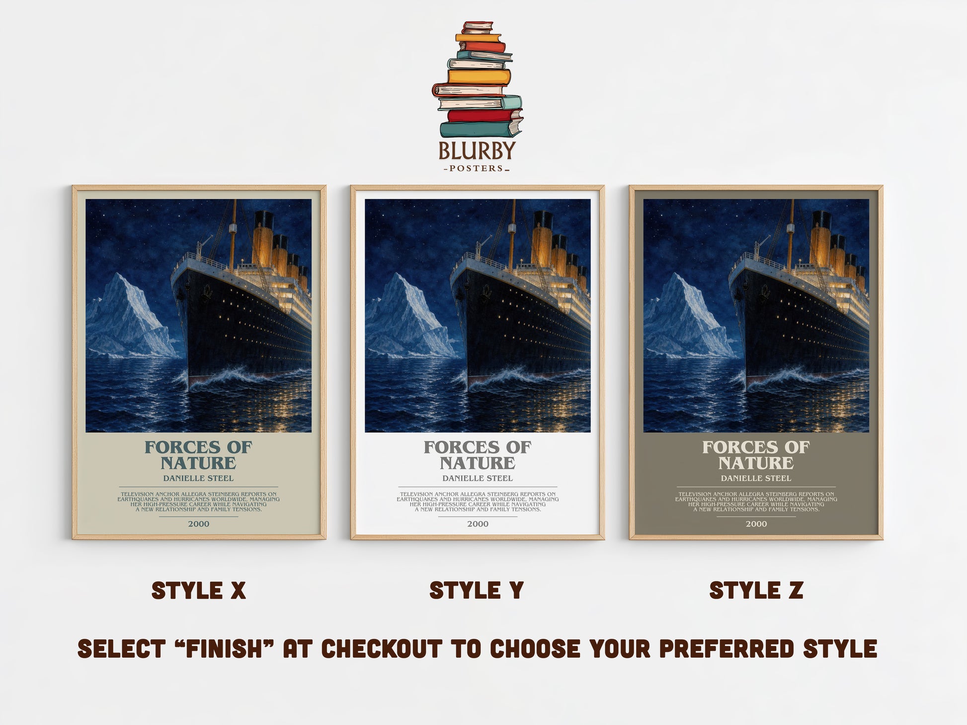 Forces Of Nature bookish print in frame leaning in hallway – contemporary fiction wall art