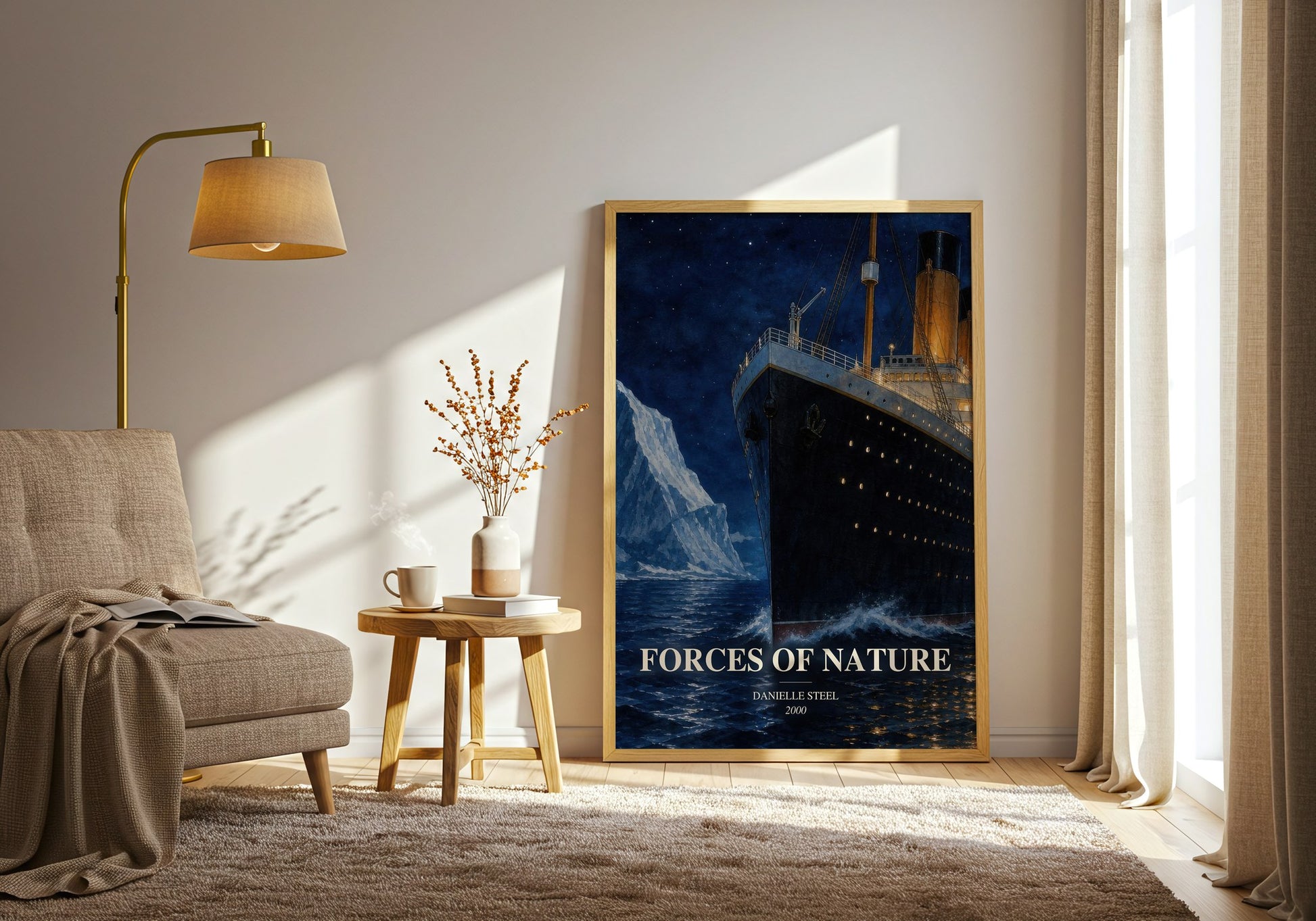 Forces Of Nature watercolour print in frame leaning in hallway – contemporary fiction wall art