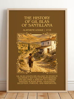 History Of Gil Blas Of Santillana Minimalist Book Poster by A. Lesage – framed print leaning on a wooden floor