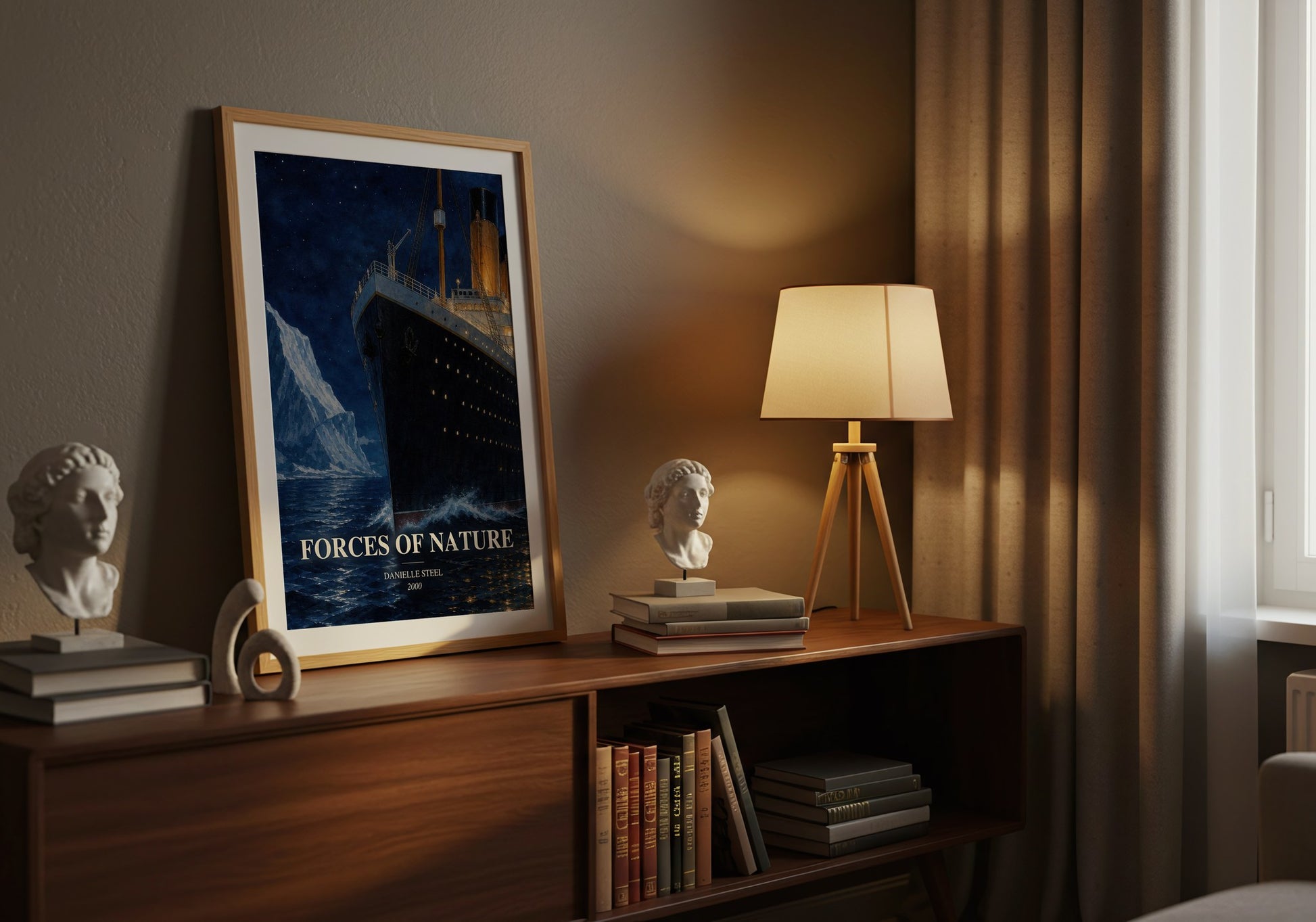 Forces Of Nature watercolour print on bookshelf – Danielle Steel fan gift