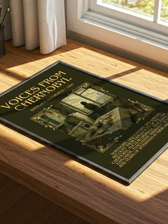 Voices from Chernobyl Minimalist Book Poster by Svetlana Alexievich – print on a sunlit desk