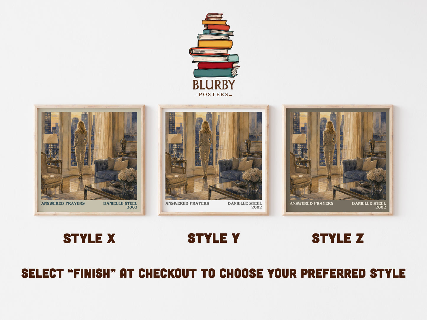 Answered Prayers literary print in frame leaning in hallway – contemporary fiction wall art