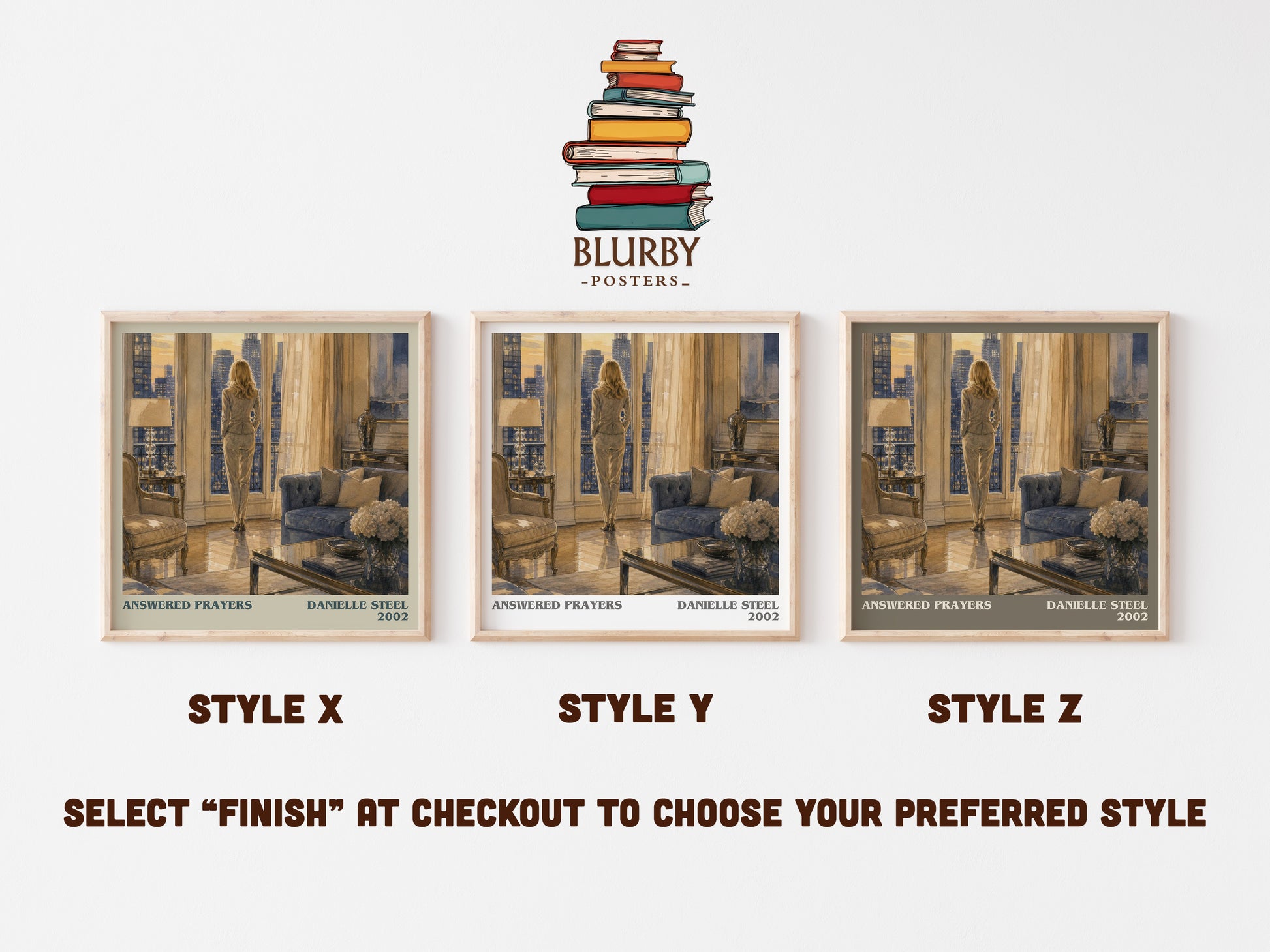 Answered Prayers literary print in frame leaning in hallway – contemporary fiction wall art