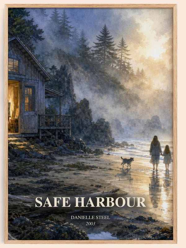 Safe Harbour watercolour book poster by Danielle Steel – framed literary art print