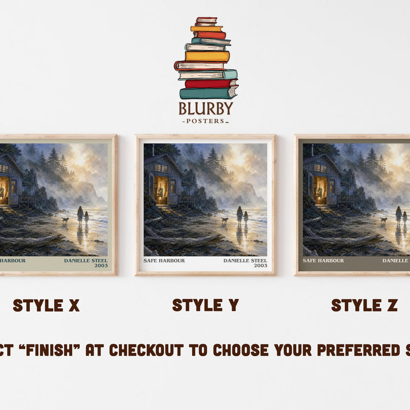 Safe Harbour literary print in frame leaning in hallway – contemporary fiction wall art