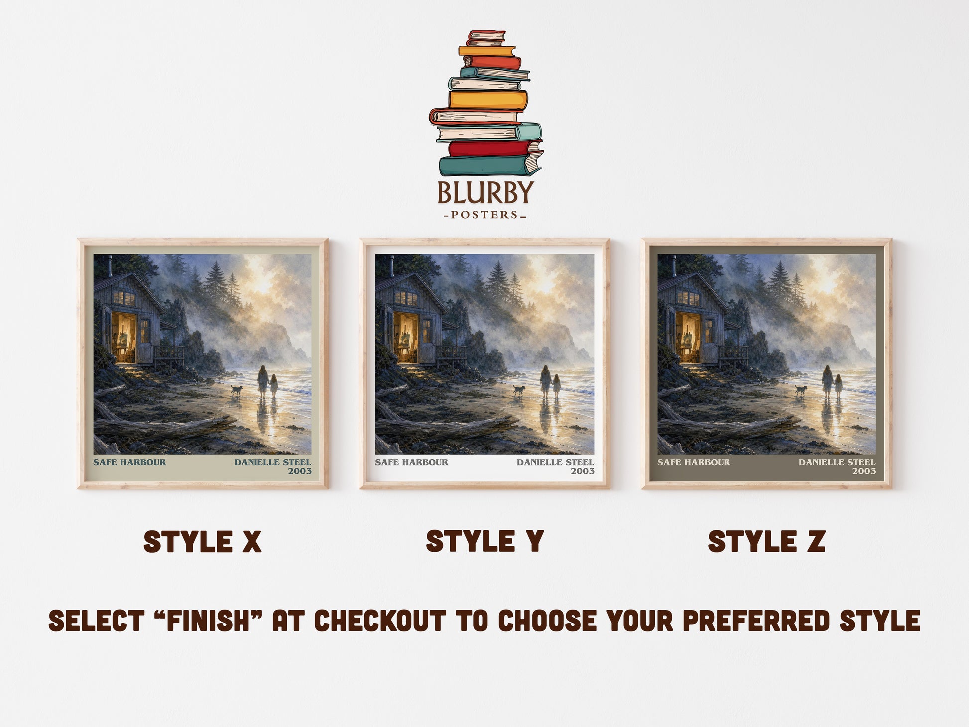 Safe Harbour literary print in frame leaning in hallway – contemporary fiction wall art