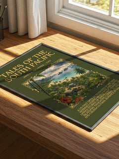 Tales of the South Pacific Minimalist Book Poster by James A. Michener – print on a sunlit desk