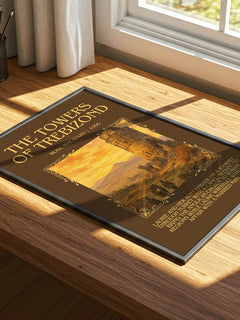 The Towers Of Trebizond Minimalist Book Poster by Rose Macauley – print on a sunlit desk