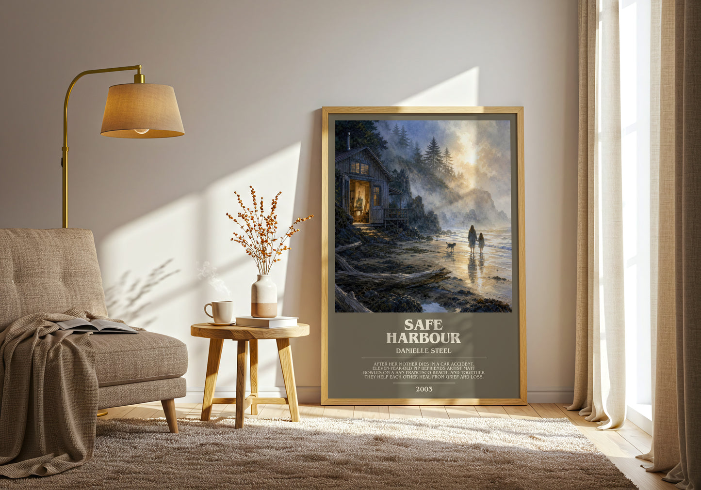 Safe Harbour bookish print on bookshelf – Danielle Steel fan gift