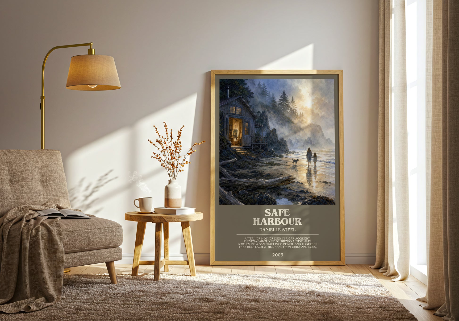 Safe Harbour bookish print on bookshelf – Danielle Steel fan gift