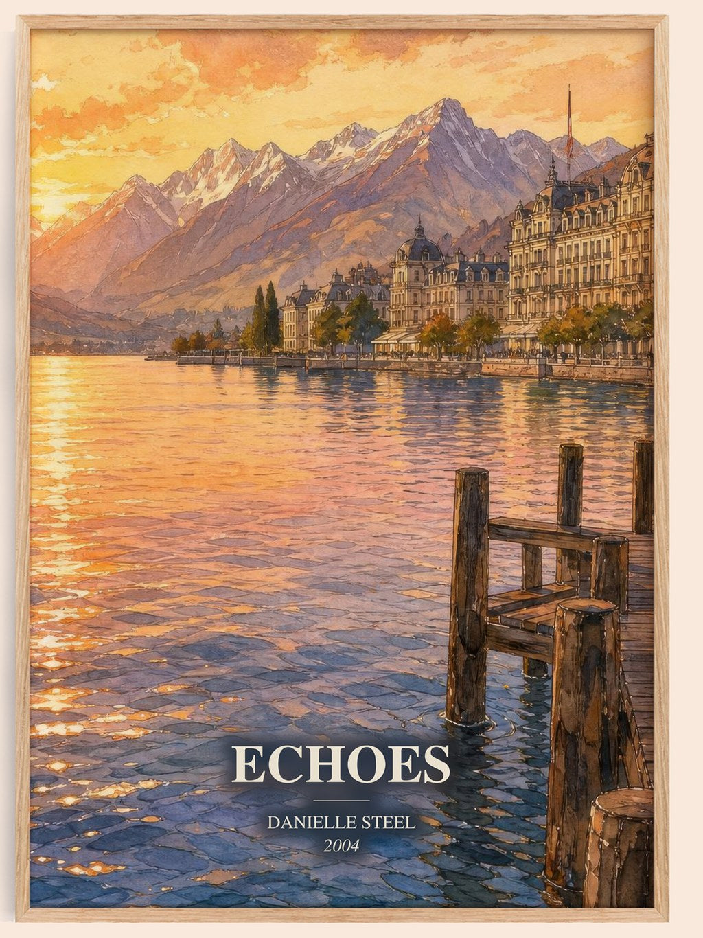 Echoes watercolour book poster by Danielle Steel – framed literary art print