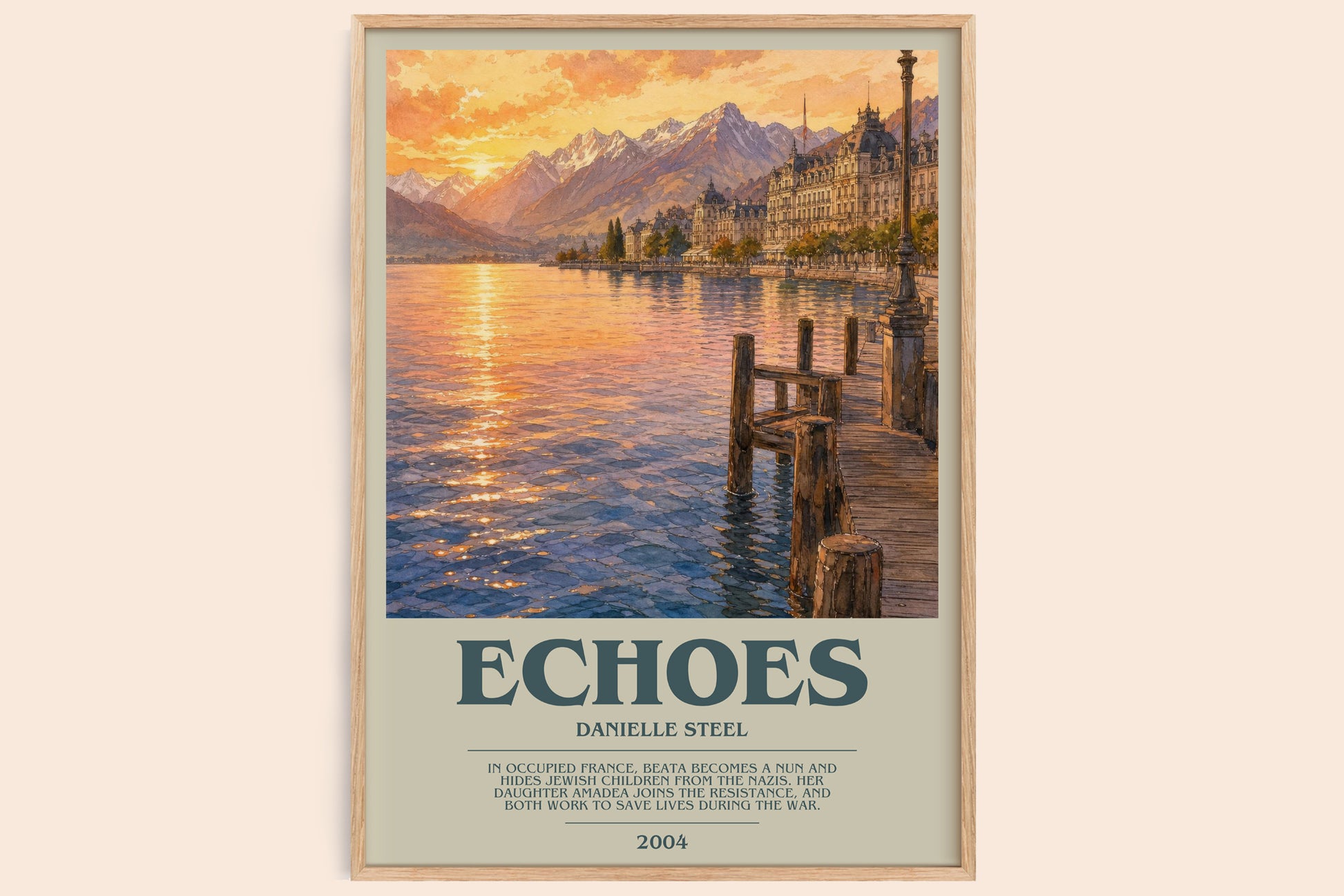 Echoes bookish book poster by Danielle Steel – framed literary art print