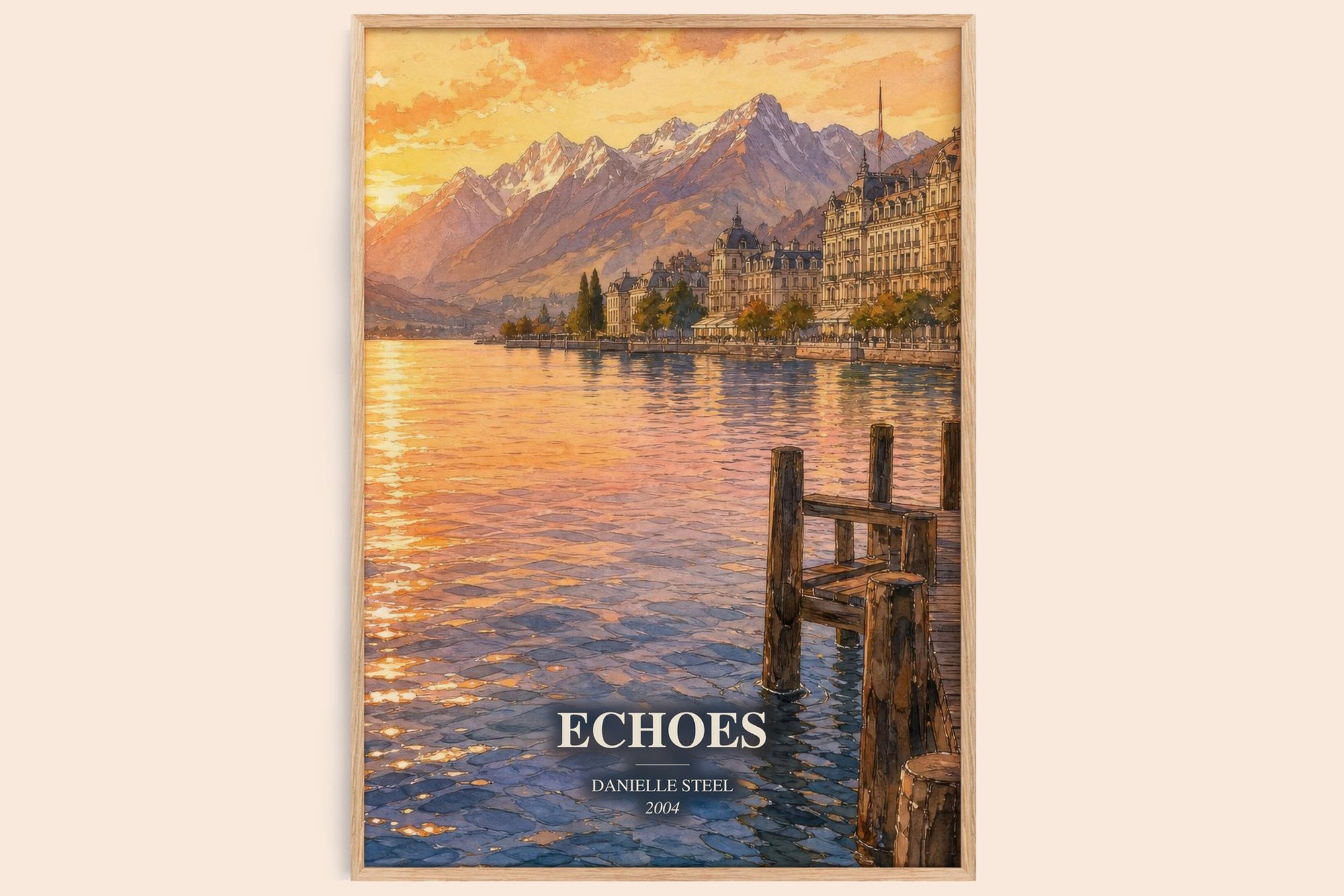 Echoes watercolour book poster by Danielle Steel – framed literary art print
