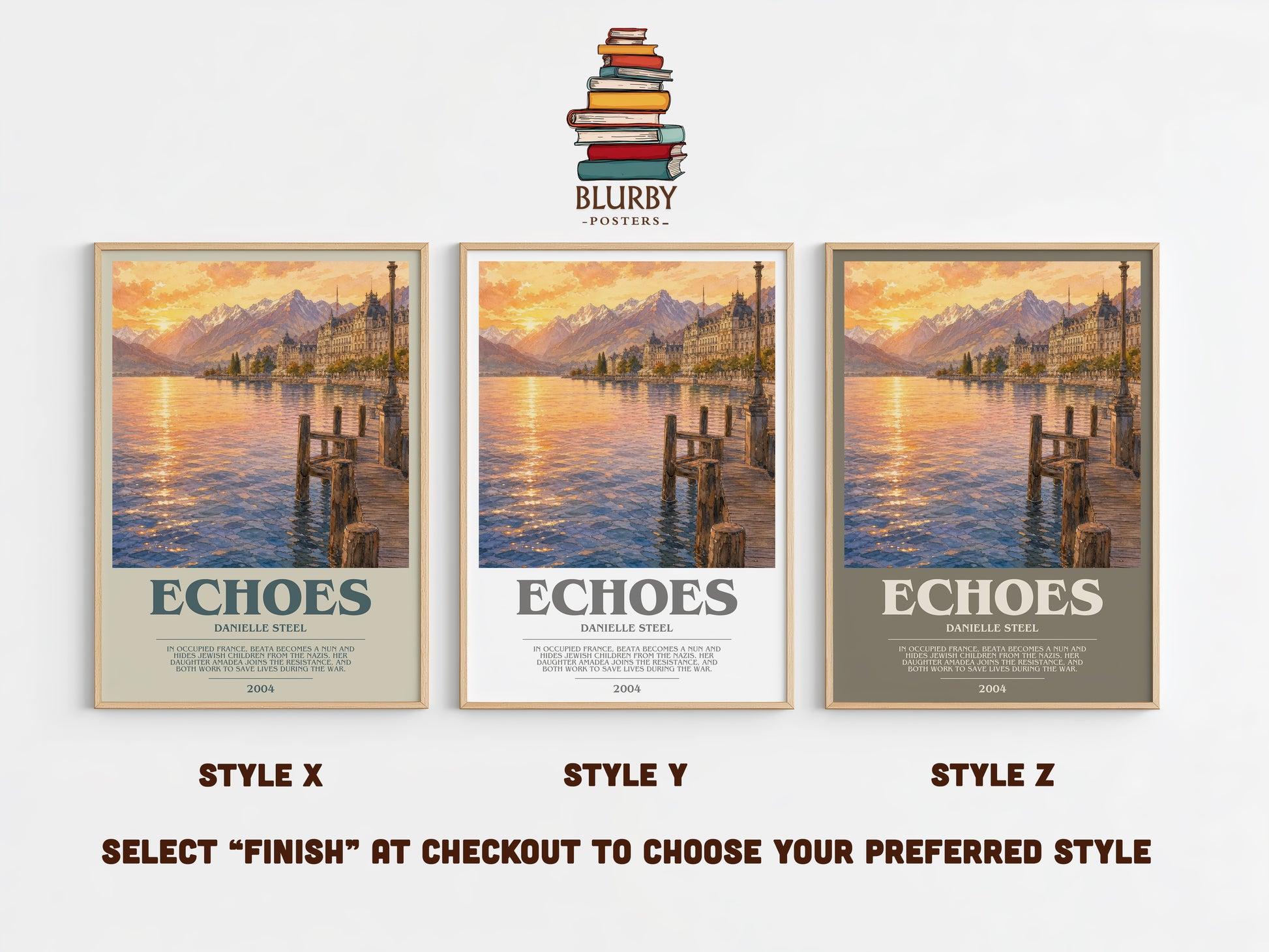 Echoes bookish print in frame leaning in hallway – historical fiction wall art