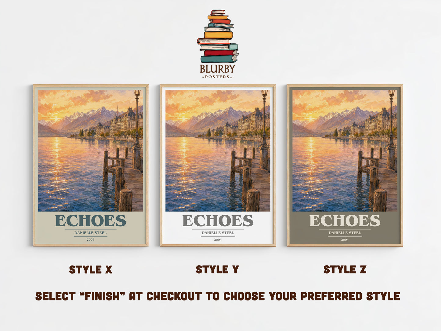 Echoes book cover print in frame leaning in hallway – historical fiction wall art