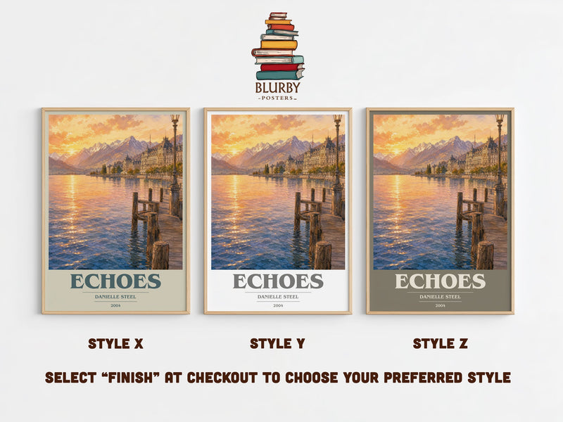 Echoes book cover print in frame leaning in hallway – historical fiction wall art