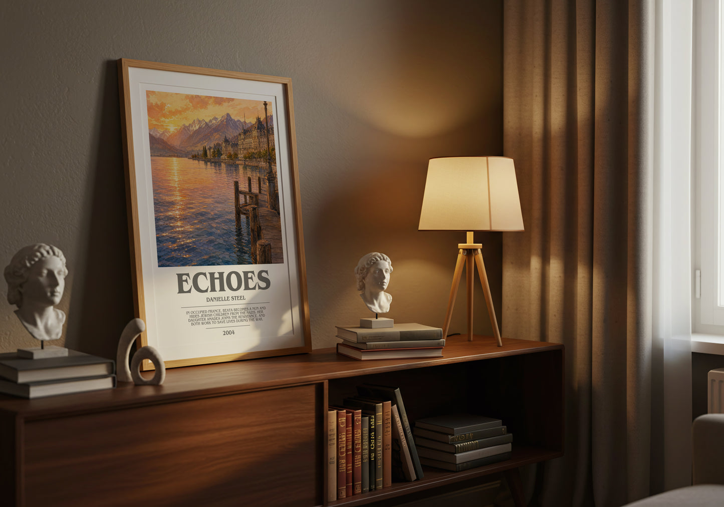 Echoes bookish book poster framed on wall – historical fiction wall art