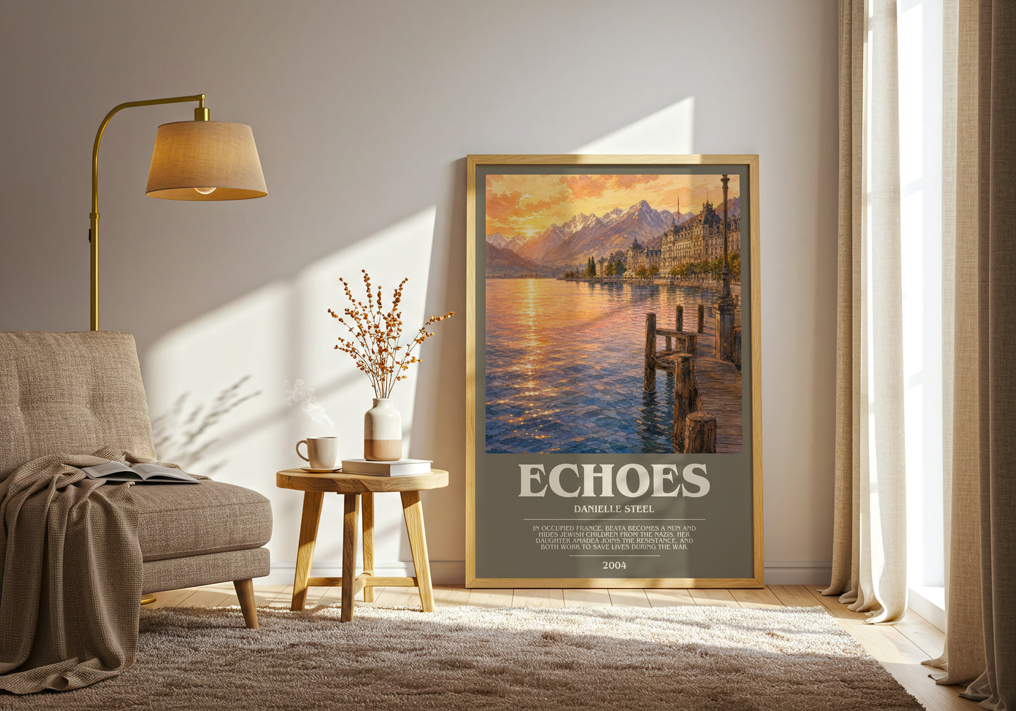 Echoes bookish print on bookshelf – Danielle Steel fan gift