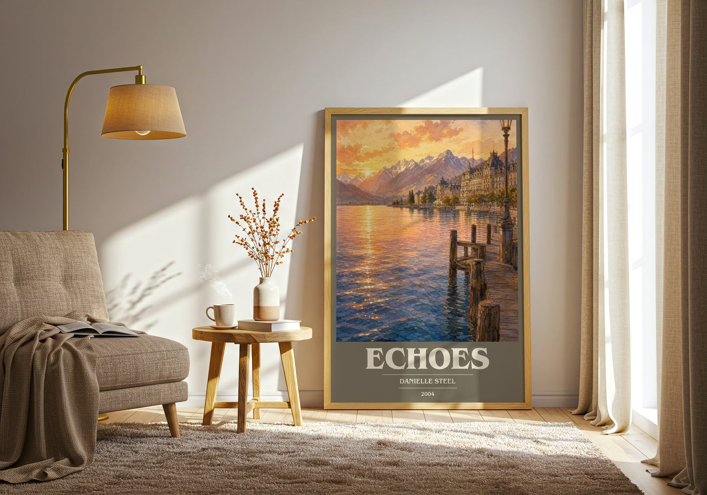 Echoes book cover print on bookshelf – Danielle Steel fan gift