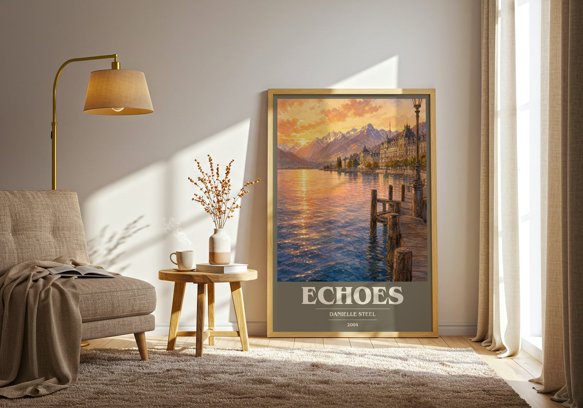 Echoes book cover print on bookshelf – Danielle Steel fan gift