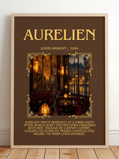 Aurélien Minimalist Book Poster by Louis Aragon – framed print leaning on a wooden floor