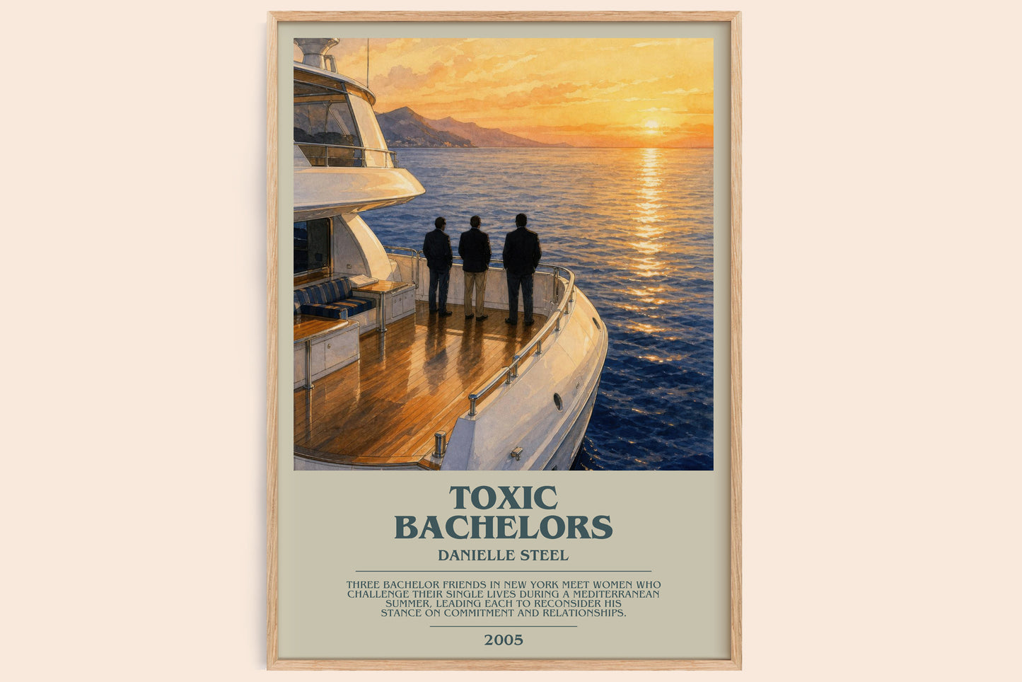 Toxic Bachelors bookish book poster by Danielle Steel – framed literary art print