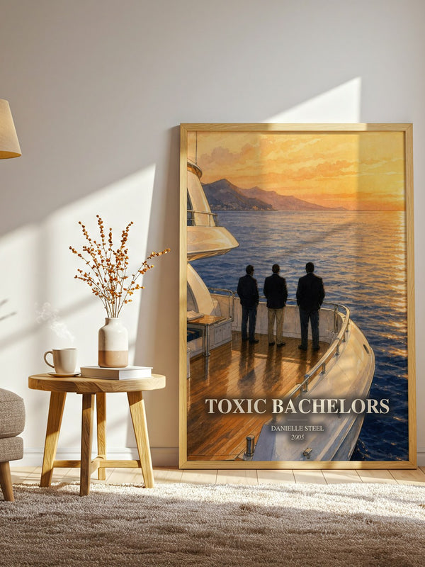 Toxic Bachelors watercolour print in frame leaning in hallway – romance wall art