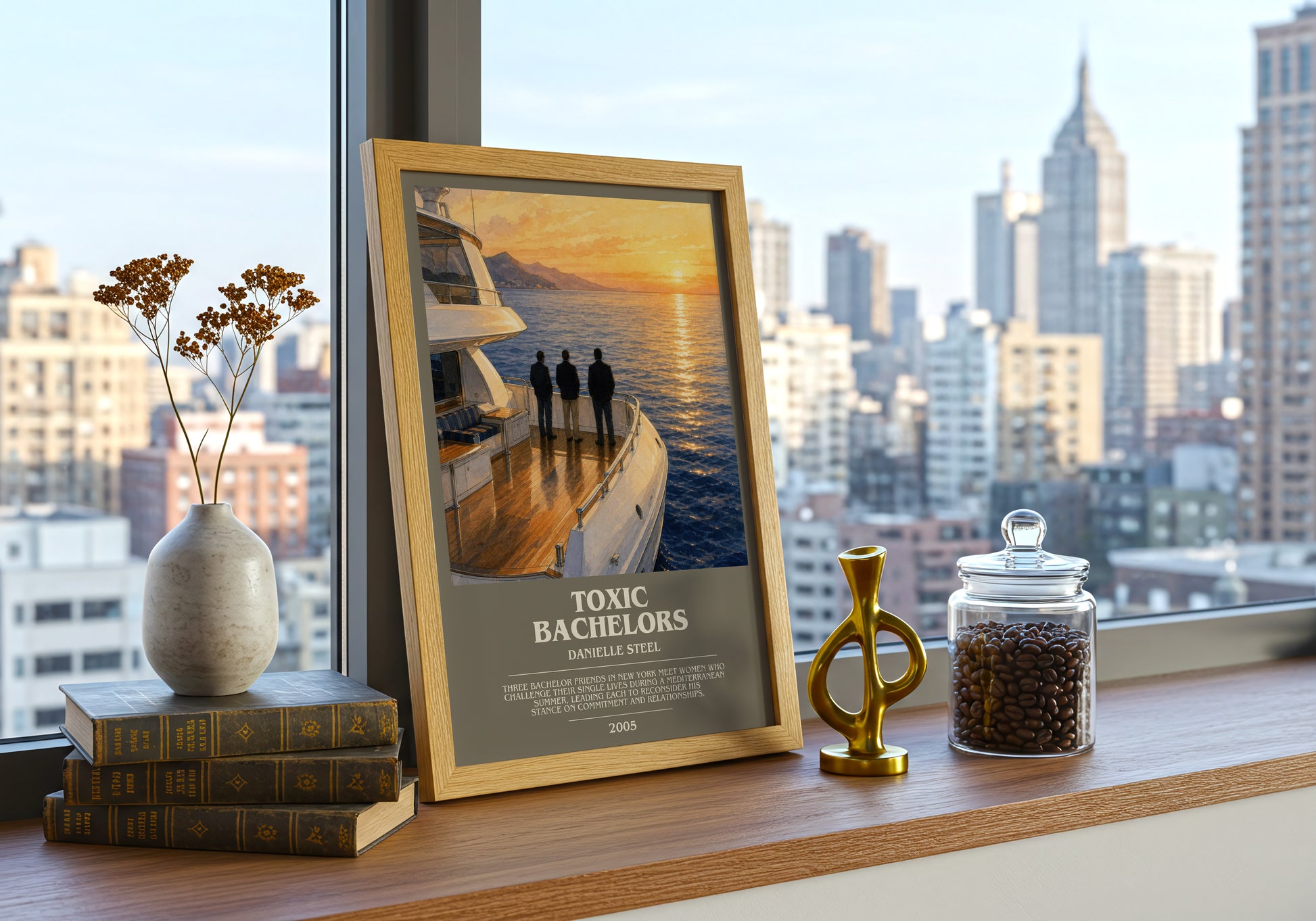 Toxic Bachelors bookish print framed by window – literary home decor