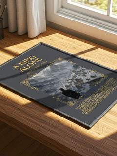 A King Alone Minimalist Book Poster by Jean Giono – print on a sunlit desk