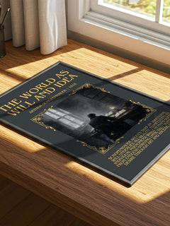 World as Will and Idea Minimalist Book Poster by Arthur Schopenhauer – print on a sunlit desk