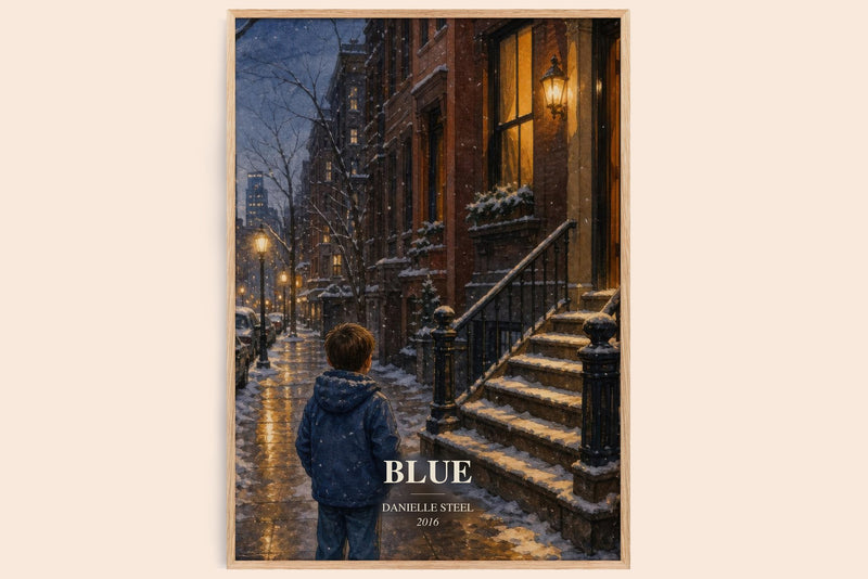 Blue watercolour book poster by Danielle Steel – framed literary art print