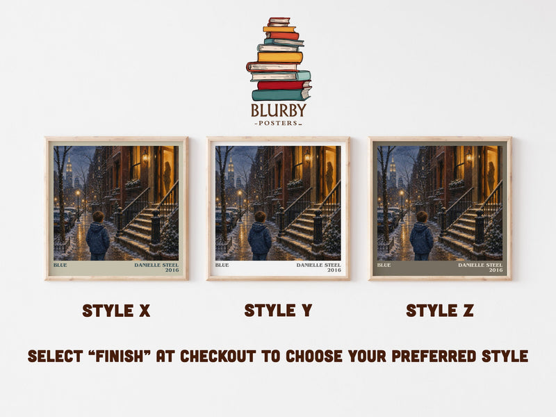 Blue literary print in frame leaning in hallway – contemporary fiction wall art