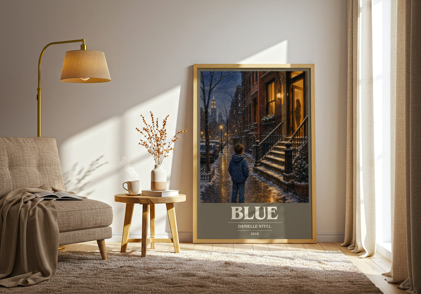 Blue book cover print on bookshelf – Danielle Steel fan gift