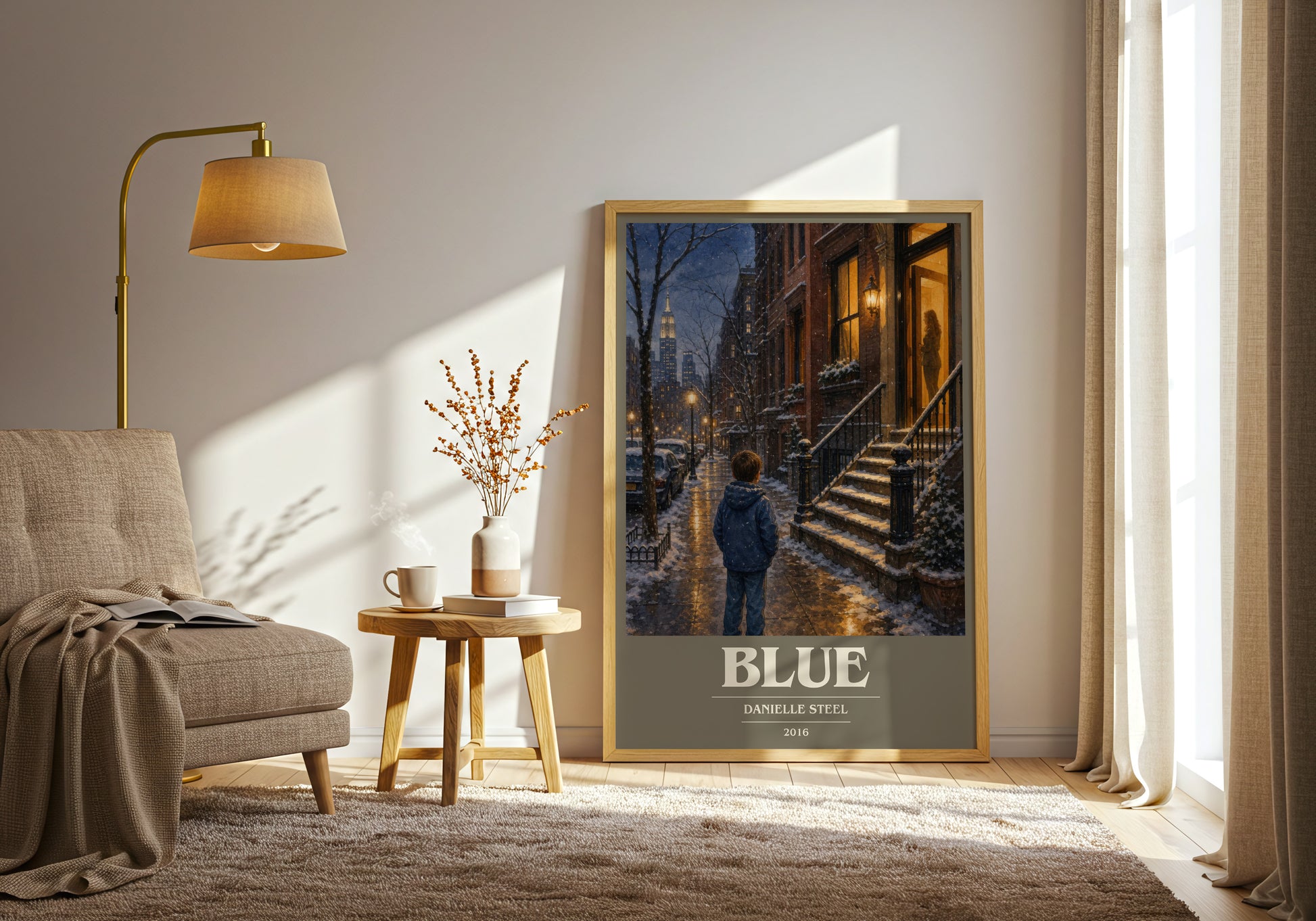 Blue book cover print on bookshelf – Danielle Steel fan gift