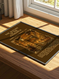 Autumn of the Patriarch Minimalist Book Poster by G. Márquez – print on a sunlit desk