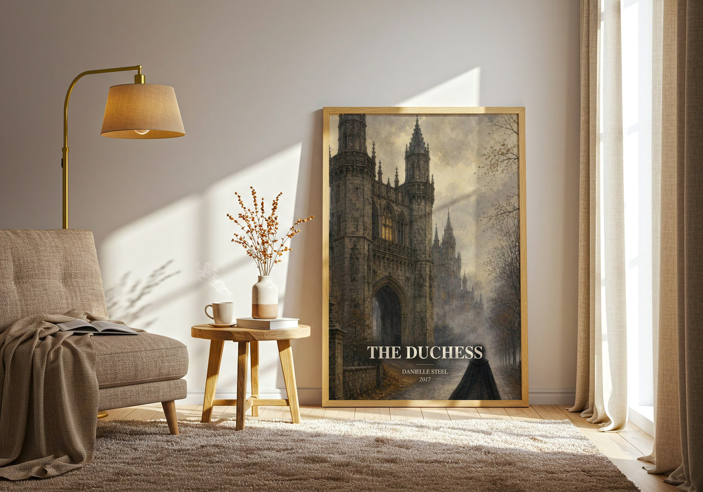 The Duchess watercolour print in frame leaning in hallway – historical fiction wall art