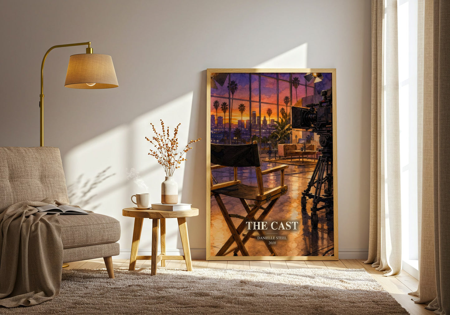 The Cast watercolour print in frame leaning in hallway – contemporary fiction wall art