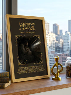 Incidents in the Life of a Slave Girl Minimalist Book Poster by Harriet Jacobs – framed print on a city-view windowsill