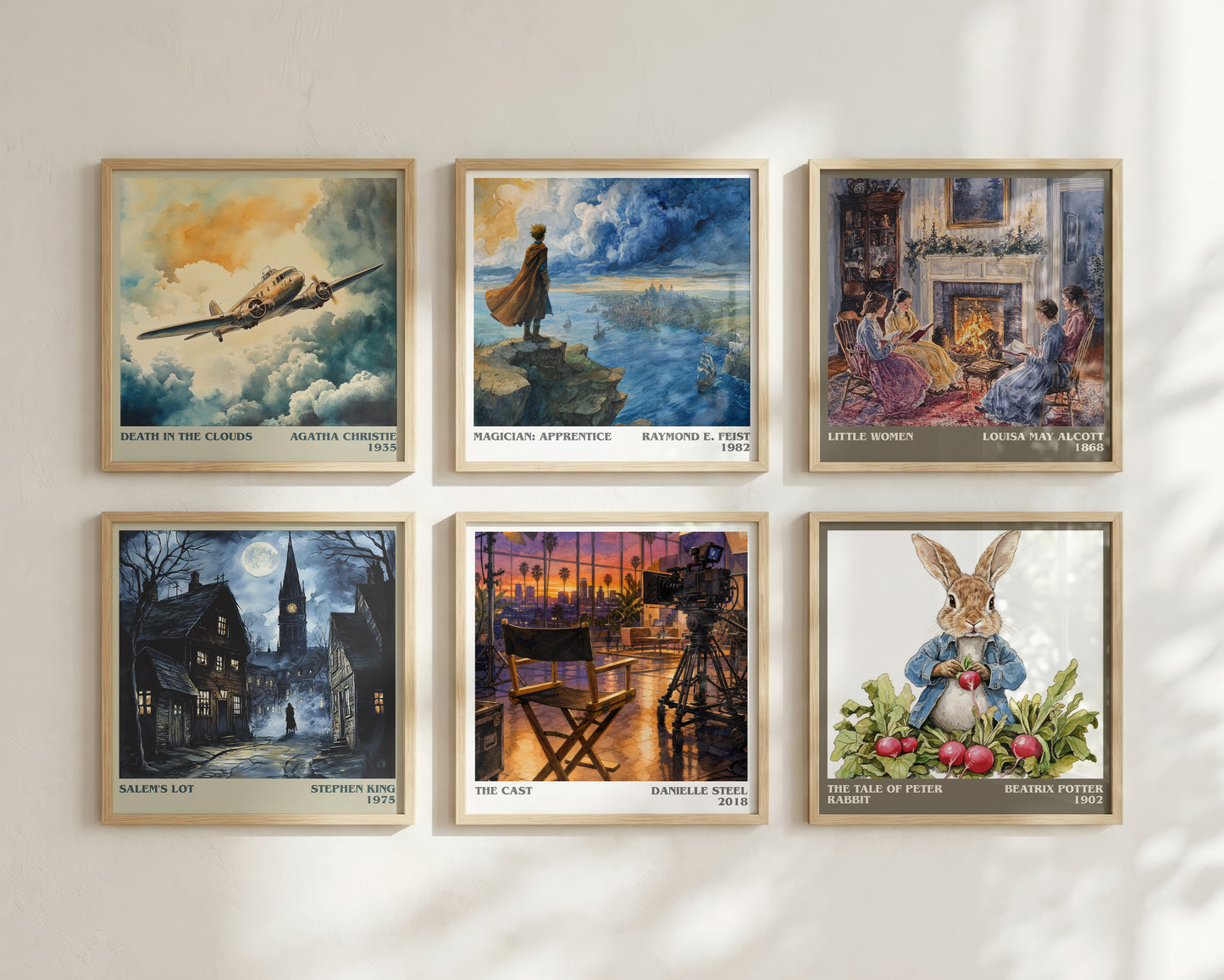 The Cast literary print framed by window – literary home decor